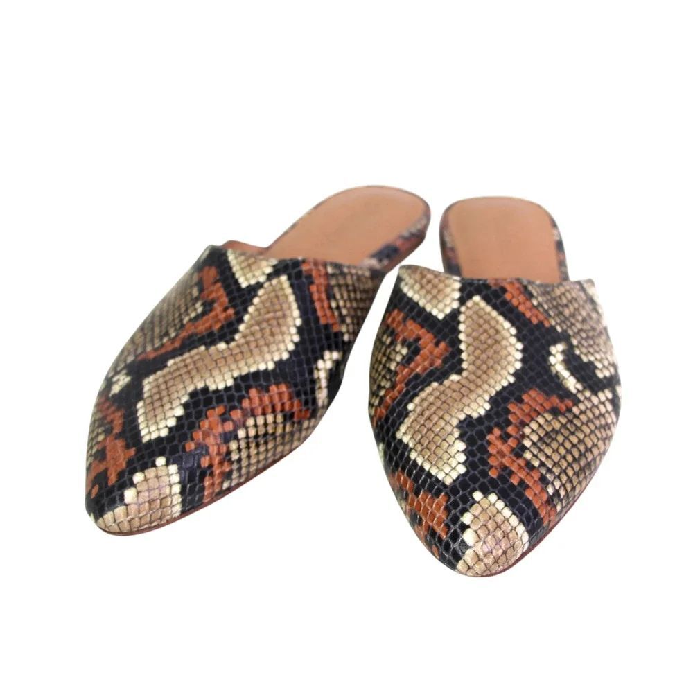 Madewell MULTICOLOR LEATHER SNAKE EMBOSSED FLAT POINTED SANDALS MULES SHOES Sz 9